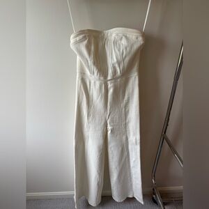 Flying Tomato Strapless Cream Wide-Leg Jumpsuit